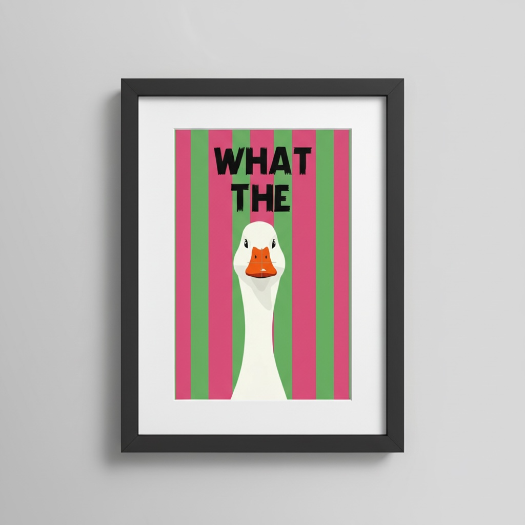 What The Duck Funny Print - Pink & Green Striped Wall Art