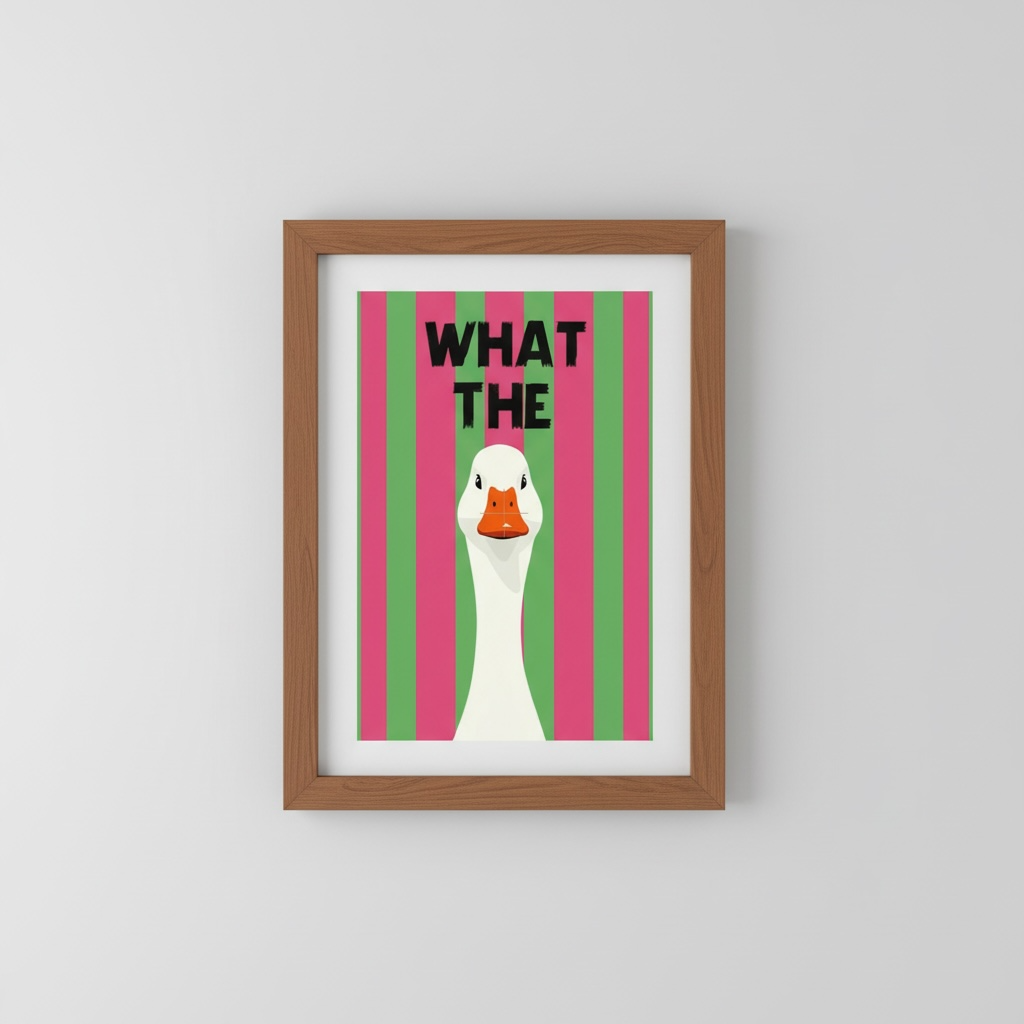 What The Duck Funny Print - Pink & Green Striped Wall Art
