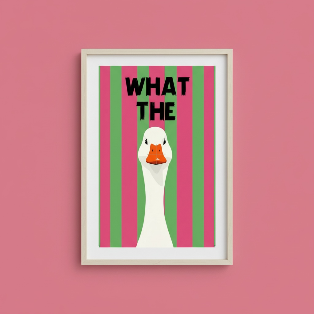 What The Duck Funny Print - Pink & Green Striped Wall Art
