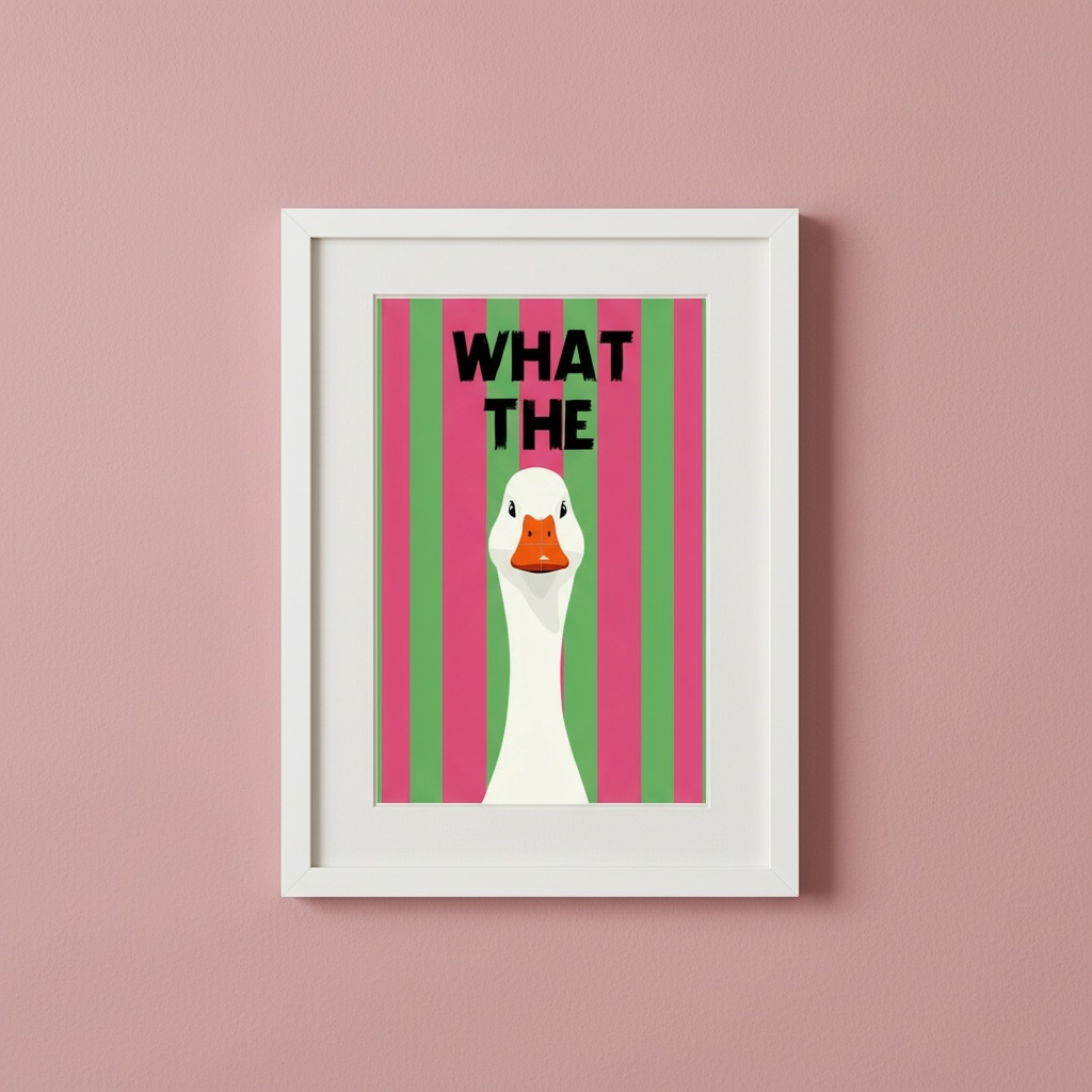 What The Duck Funny Print - Pink & Green Striped Wall Art