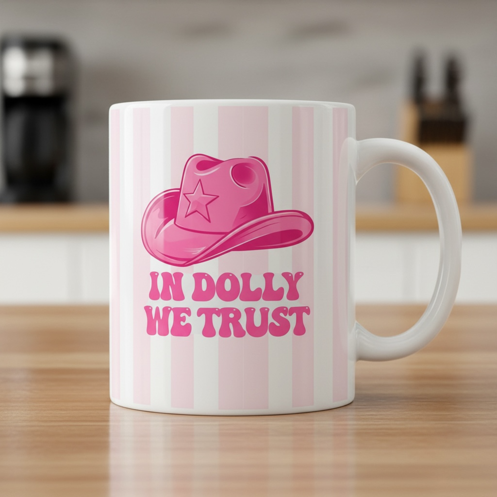 In Dolly We Trust Pink Striped Ceramic Mug 11oz