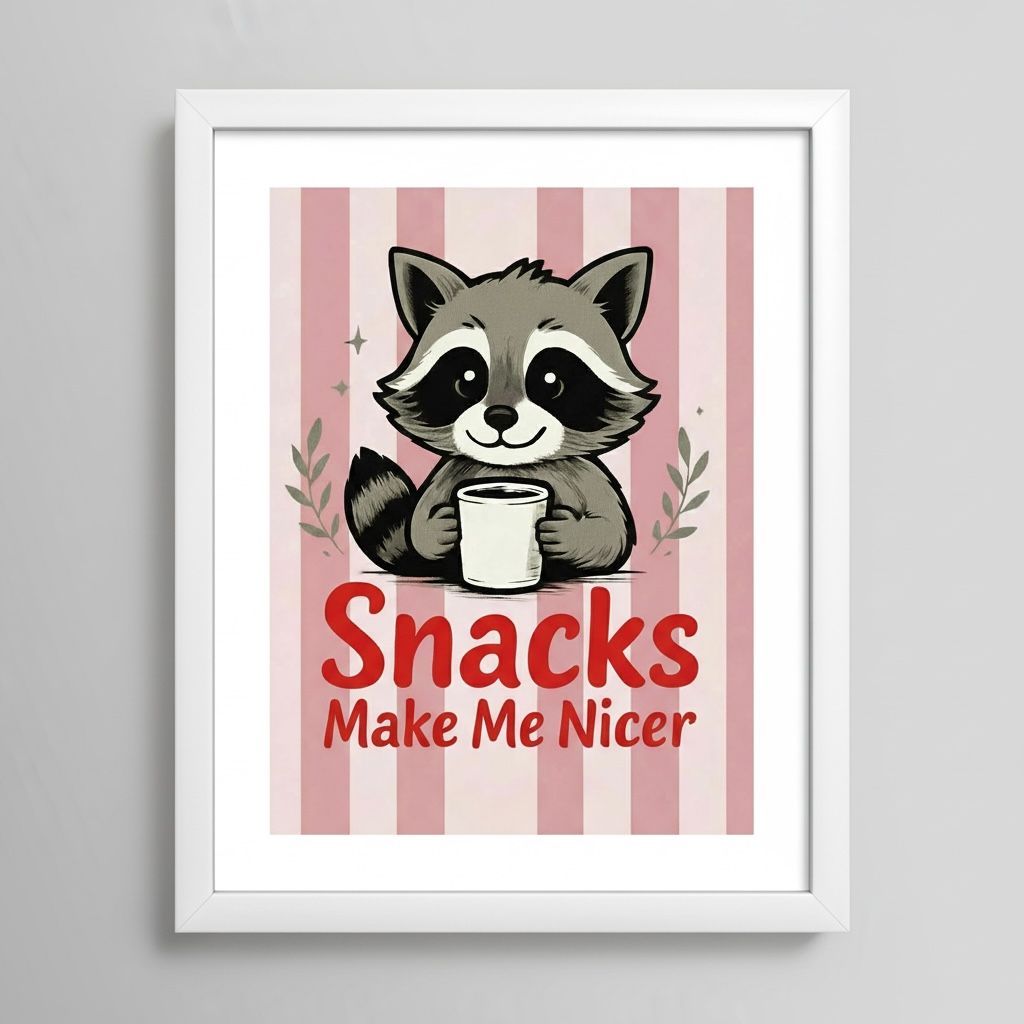 Pink Raccoon Print - Snacks Make Me Nicer