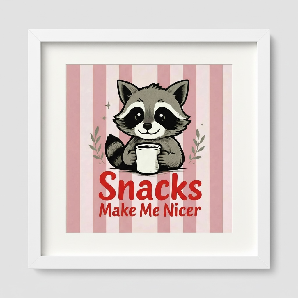 Pink Raccoon Print - Snacks Make Me Nicer