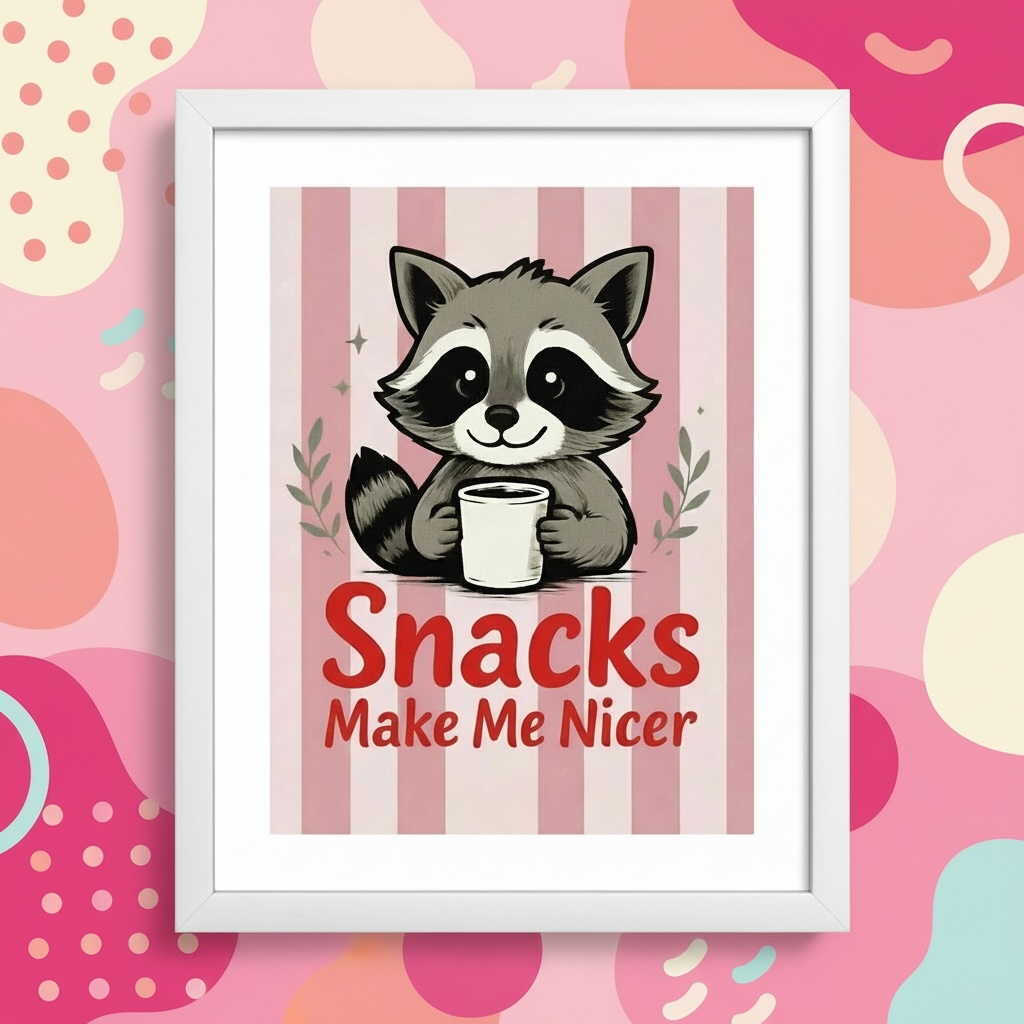 Pink Raccoon Print - Snacks Make Me Nicer