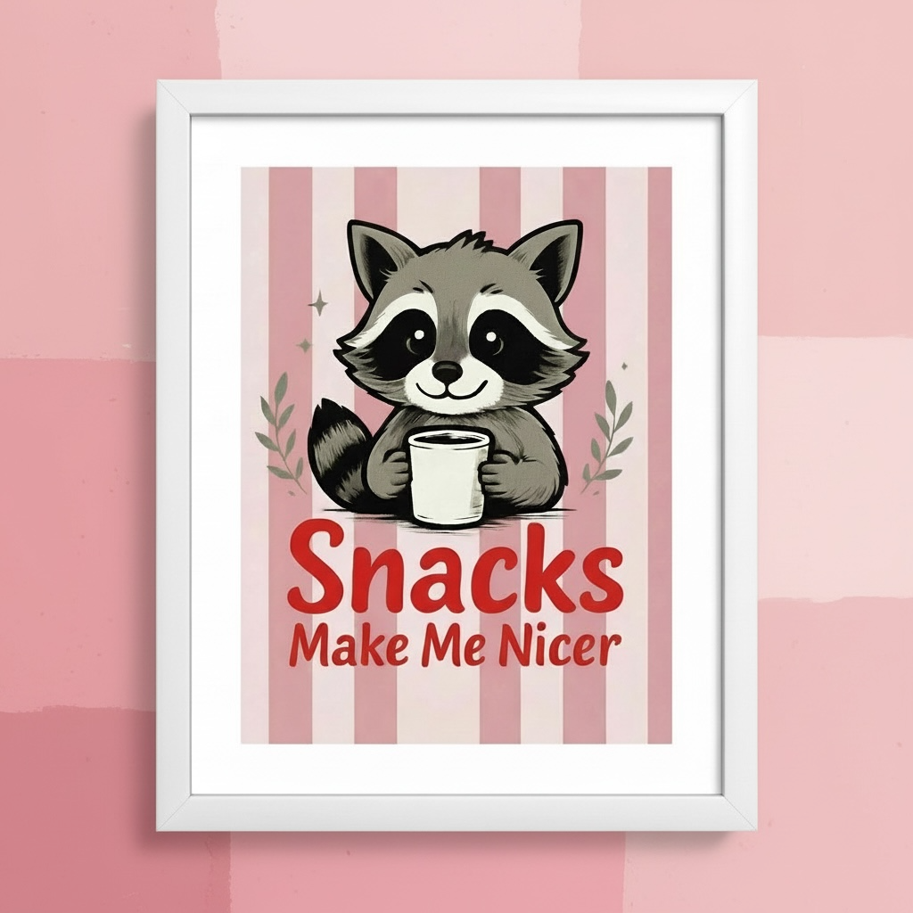 Pink Raccoon Print - Snacks Make Me Nicer