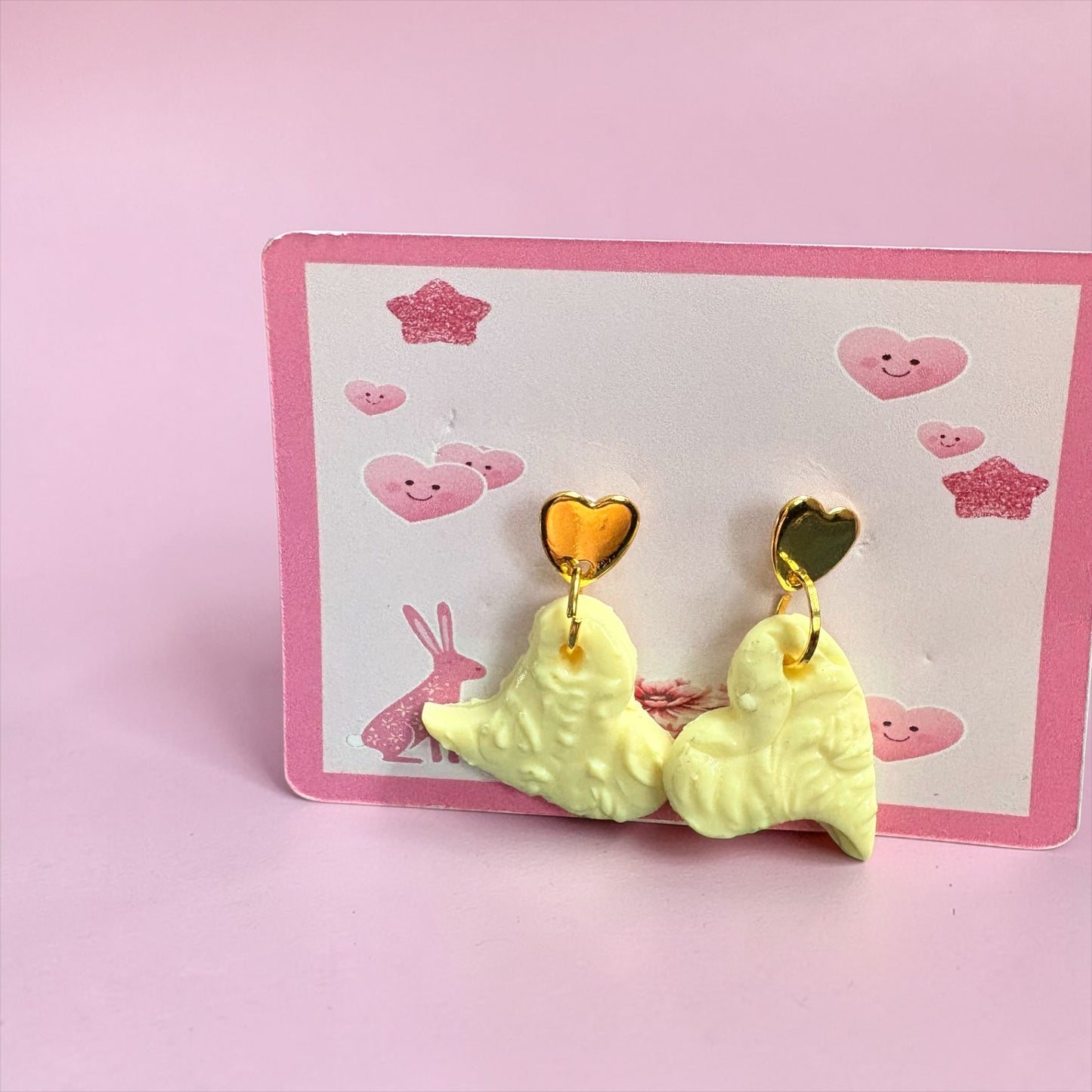 Handmade Yellow Clay Heart Earrings with Gold Fittings