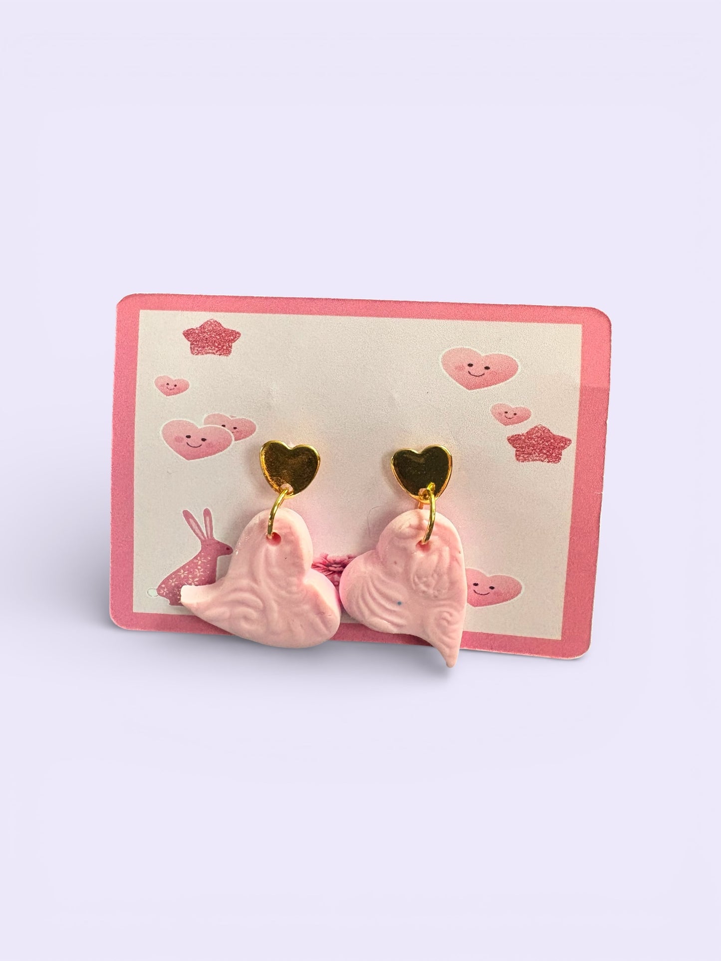 Handmade Pink Clay Heart Earrings with Gold Fittings