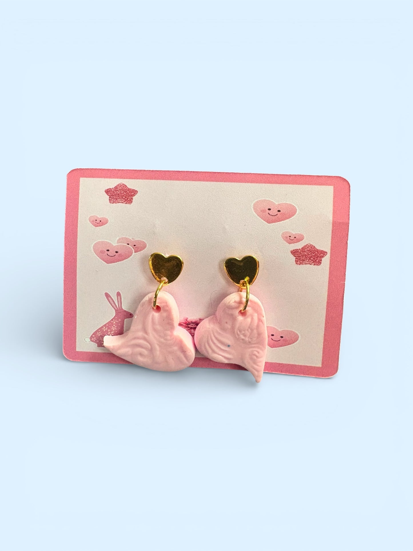 Handmade Pink Clay Heart Earrings with Gold Fittings