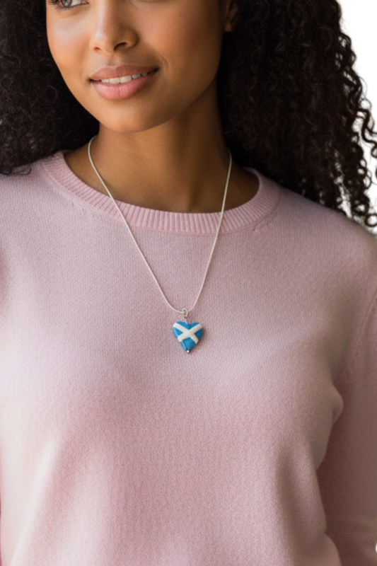 Scottish Saltire Heart Necklace with Silver Fittings