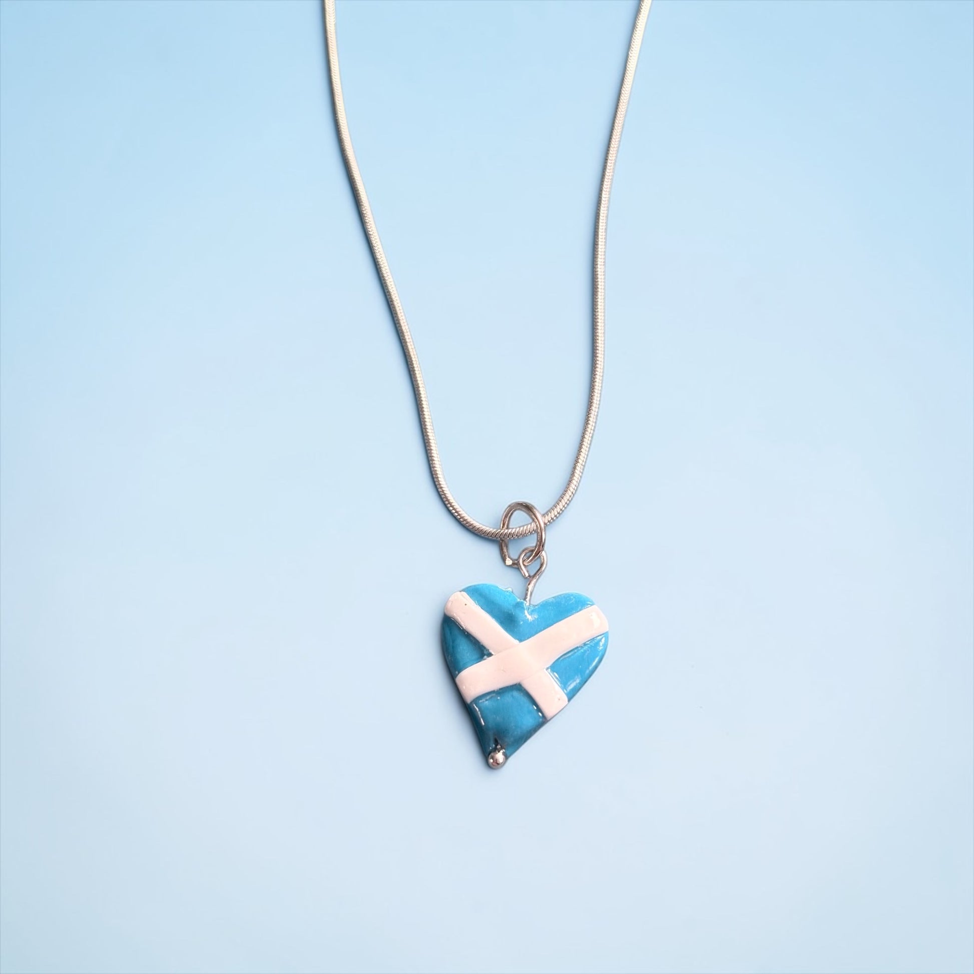 Scottish Saltire Heart Necklace with Silver Fittings