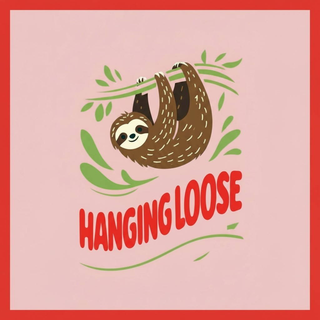 Hanging Loose Sloth Print - Pink Funny Wall Art 20x20cm