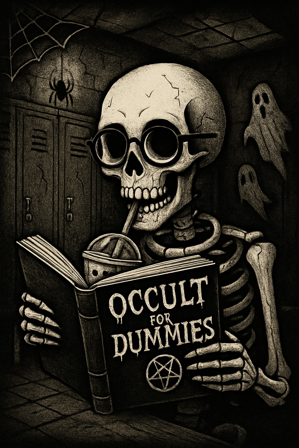 Occult for Dummies Gothic Print - Skeleton Reading Book Wall Art