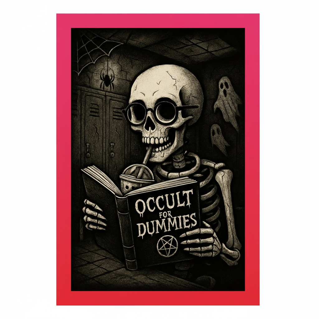 Occult for Dummies Gothic Print - Skeleton Reading Book Wall Art