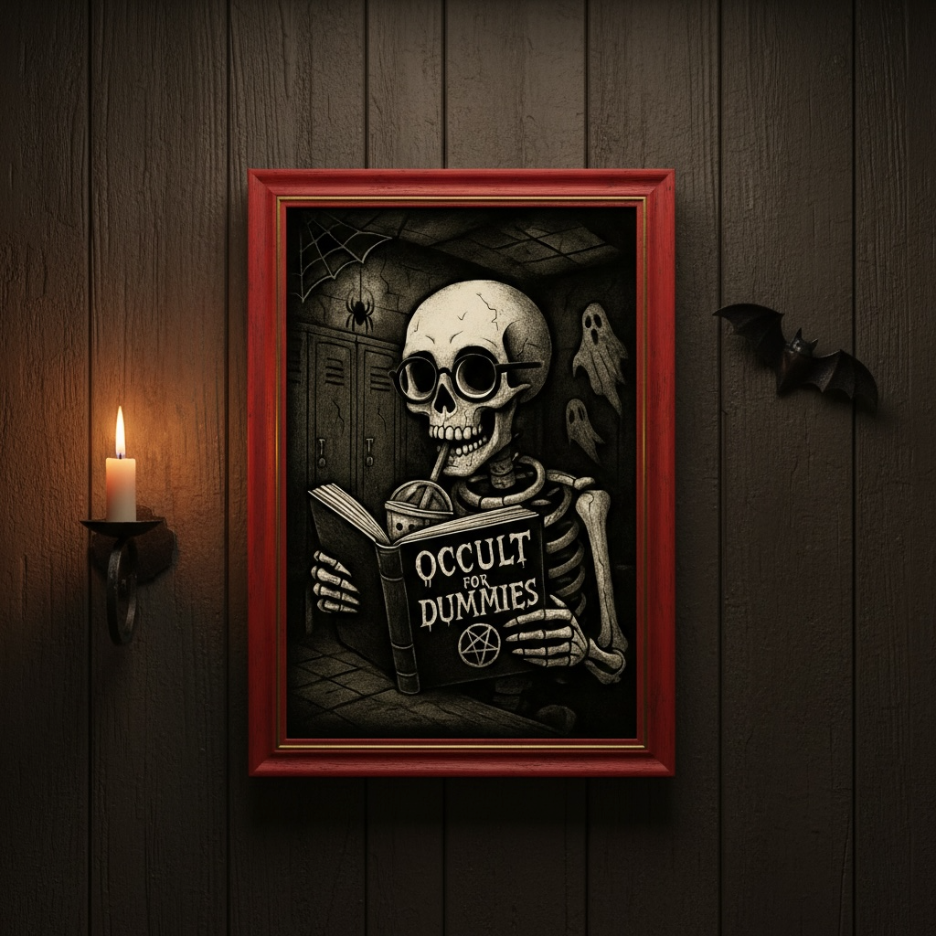 Occult for Dummies Gothic Print - Skeleton Reading Book Wall Art