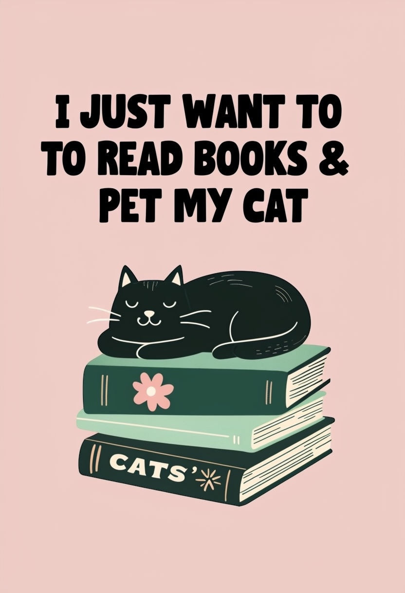 I Just Want to Read Books and Pet My Cat Print - Funny Book Lover Wall Art