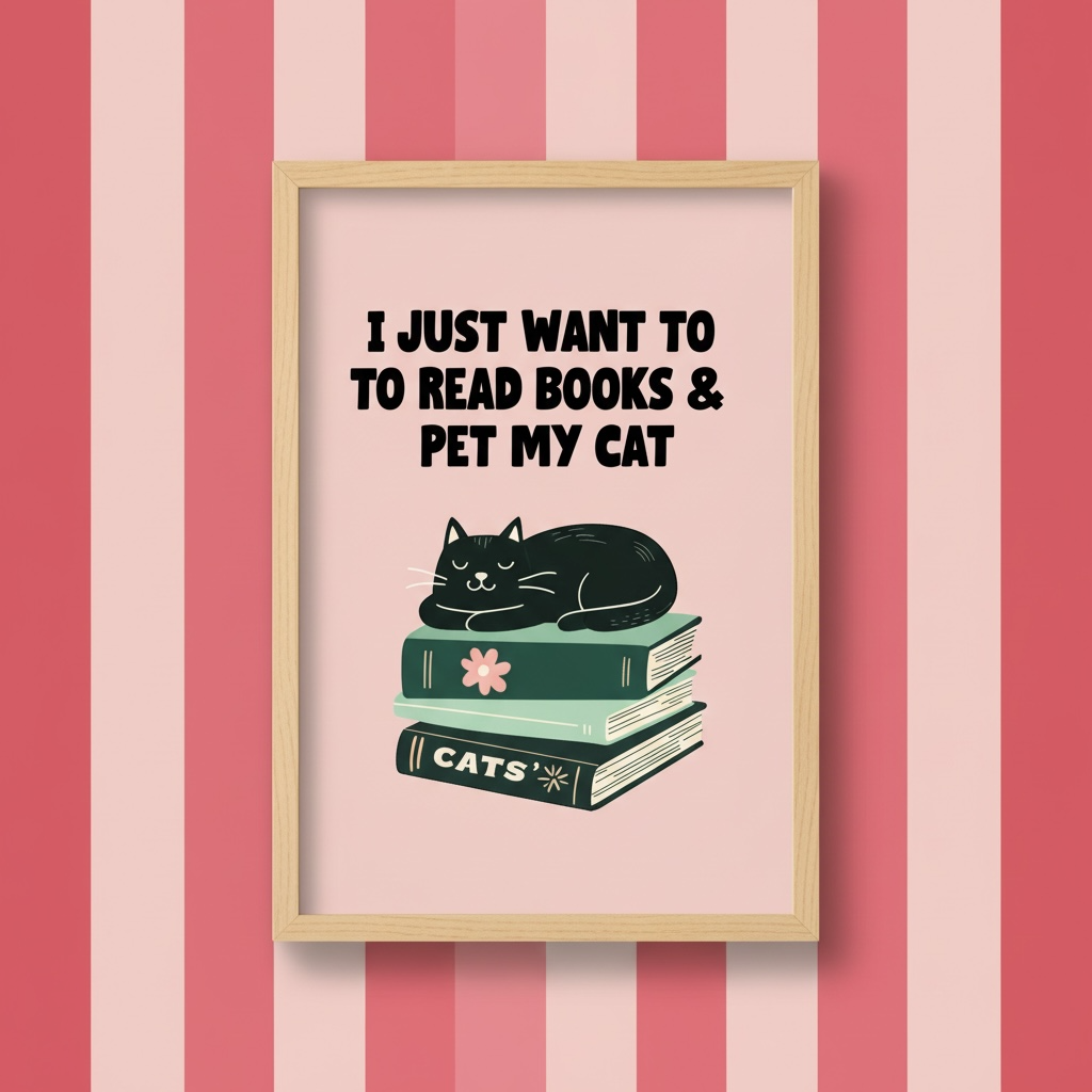 I Just Want to Read Books and Pet My Cat Print - Funny Book Lover Wall Art