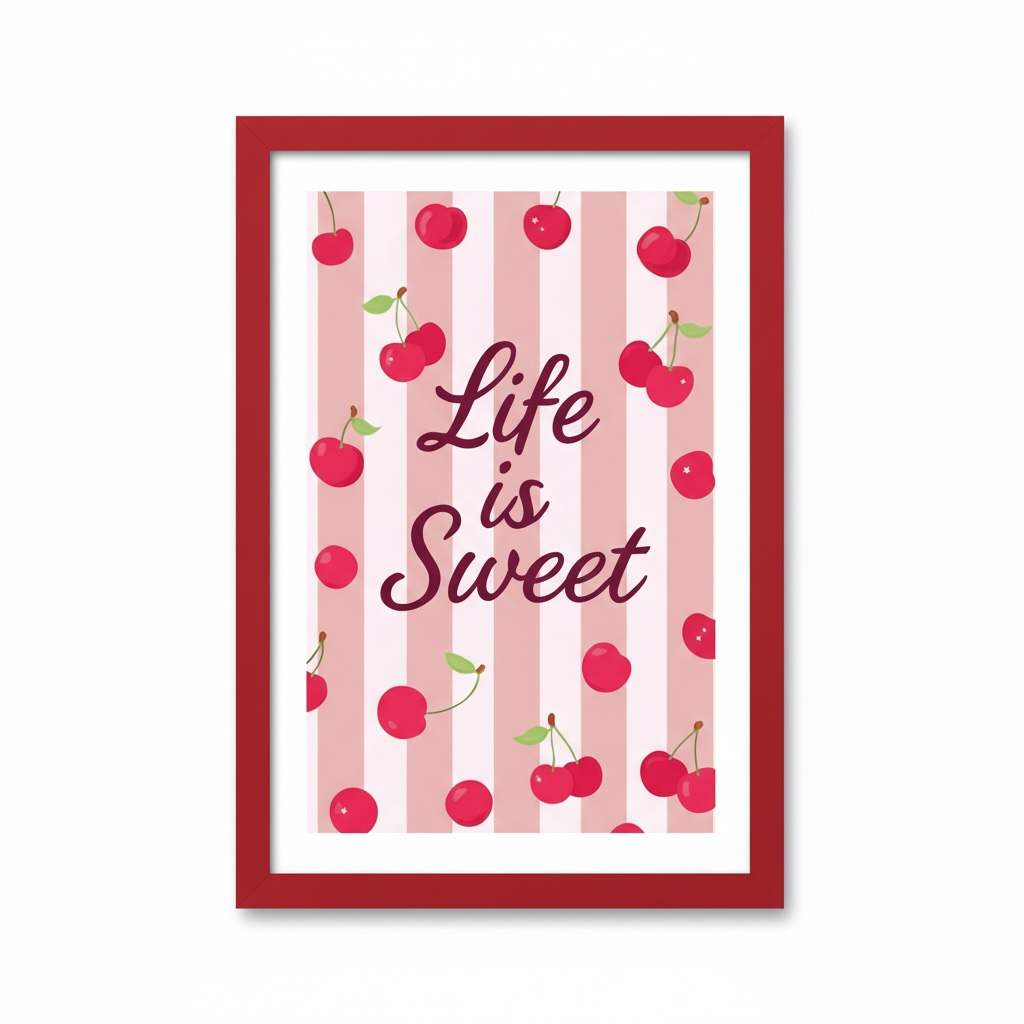 Life is Sweet Cherry Print - Pink & Red Fruit Wall Art