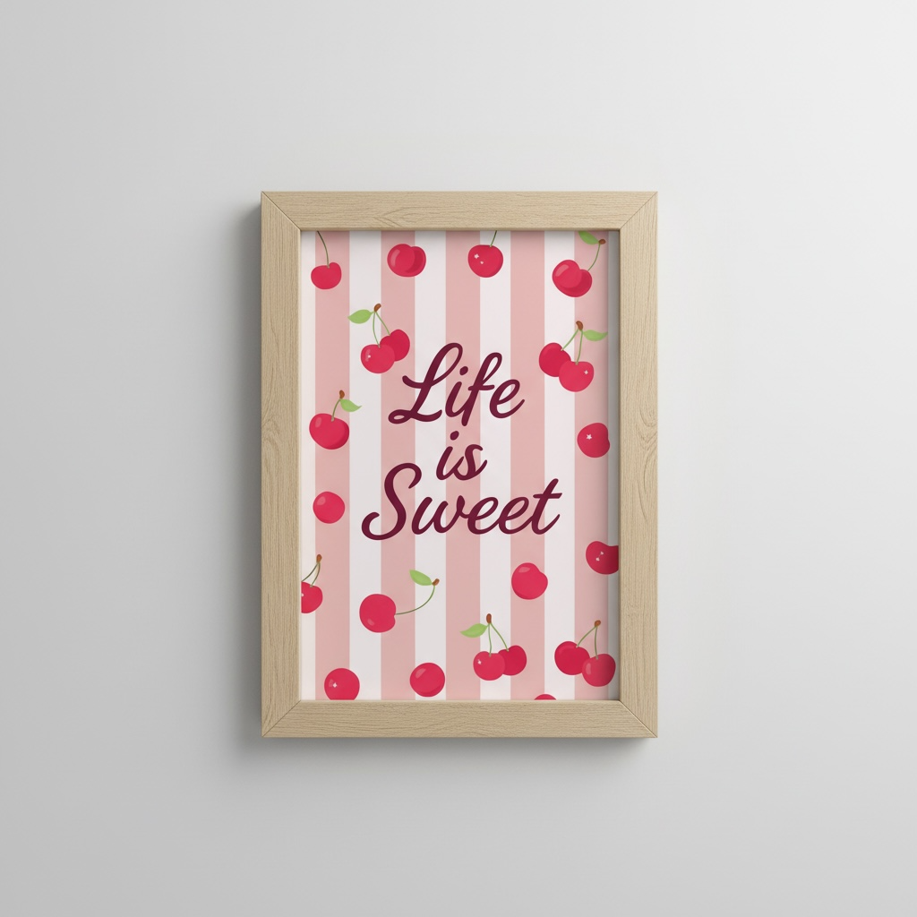Life is Sweet Cherry Print - Pink & Red Fruit Wall Art