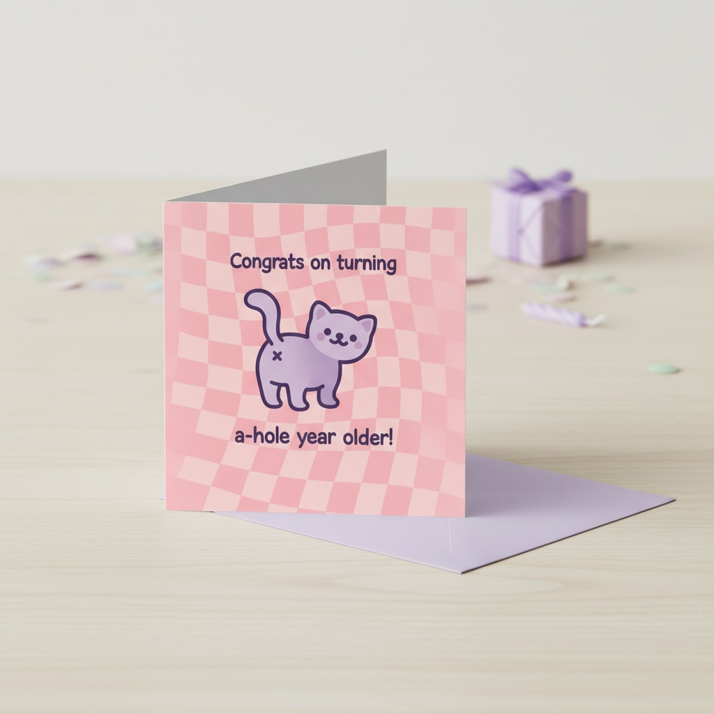 Funny Cat Birthday Card - Congrats on Turning A-Hole Year Older