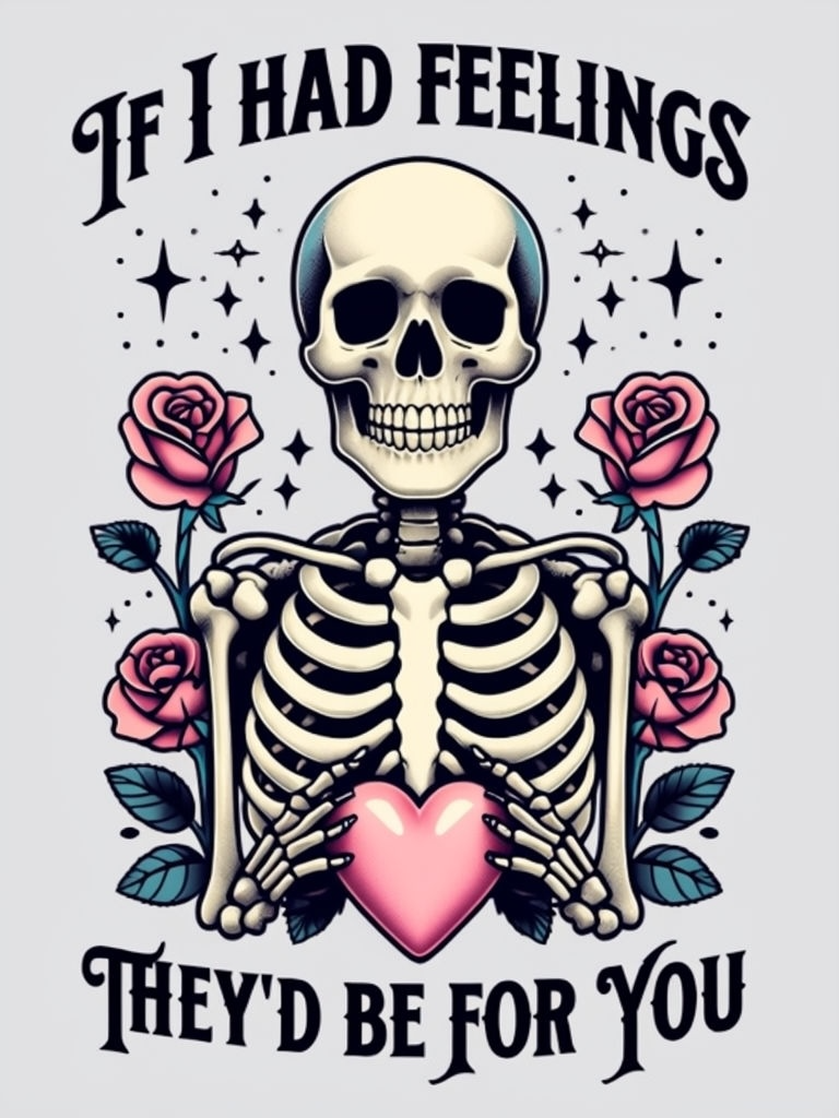 Gothic Love Cushion - If I Had Feelings They’d Be For You | Skeleton & Pink Flowers