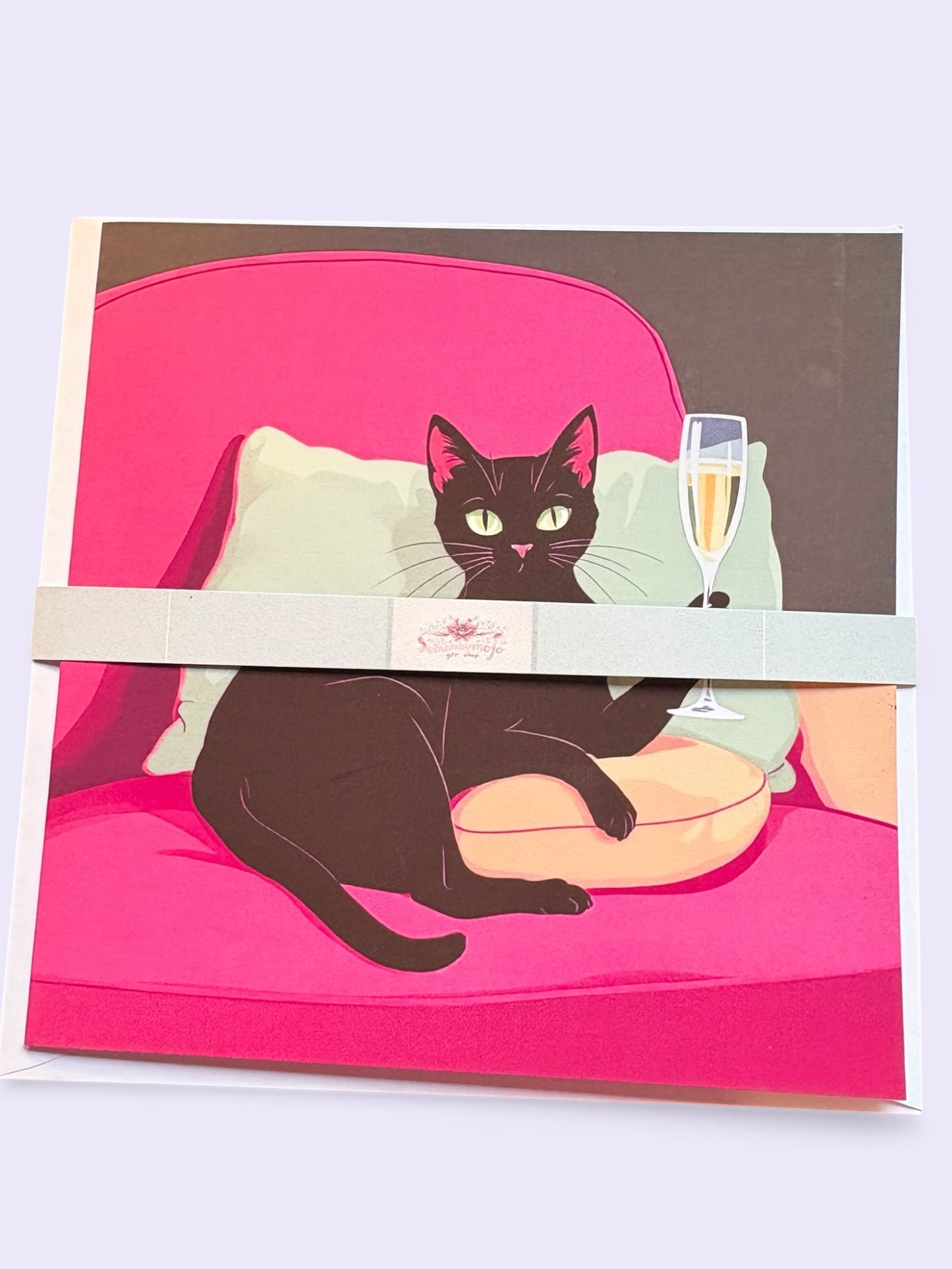 Personalised Cat Champagne Card - Cute 6x6 Celebration Card
