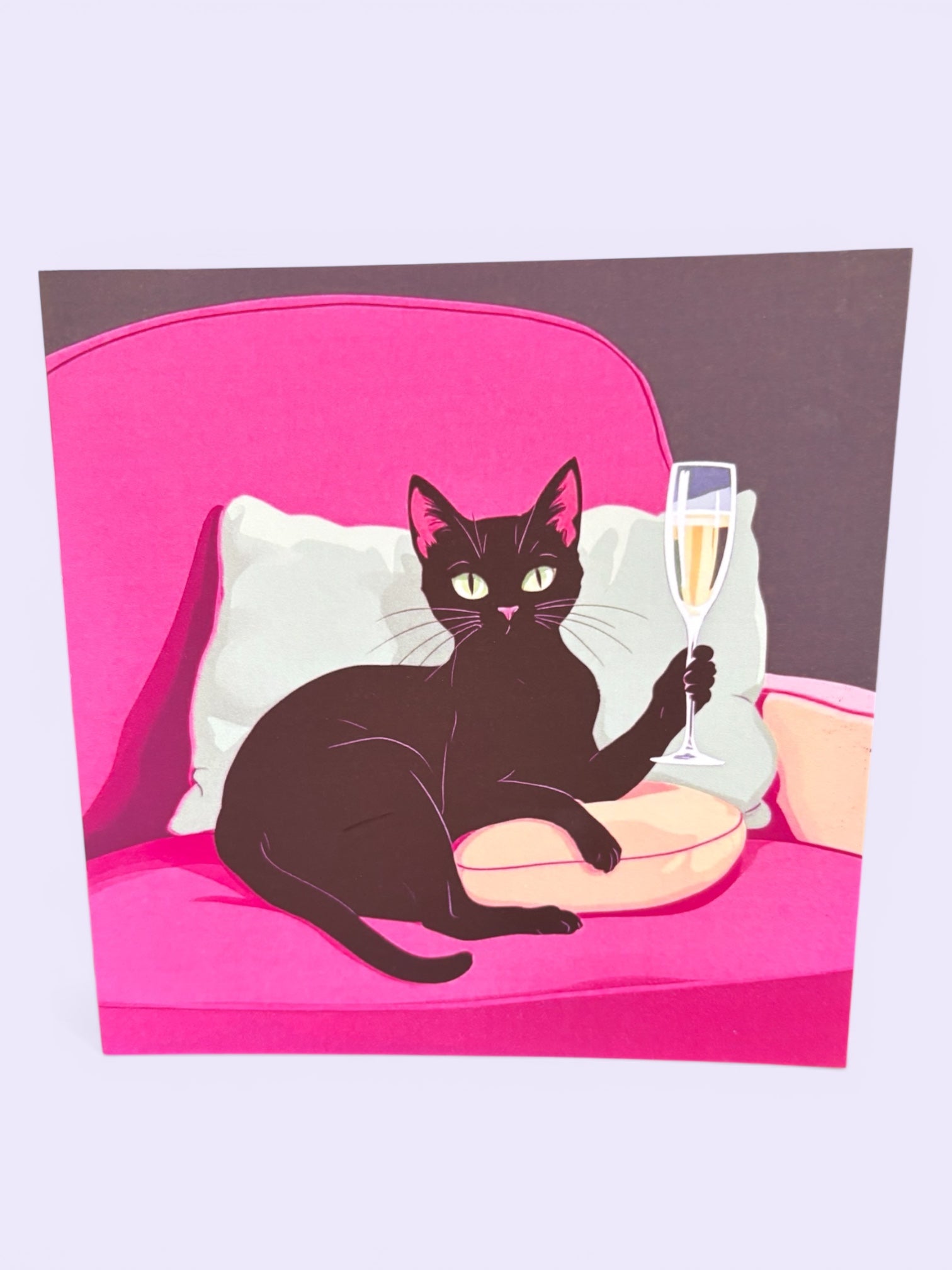 Personalised Cat Champagne Card - Cute 6x6 Celebration Card