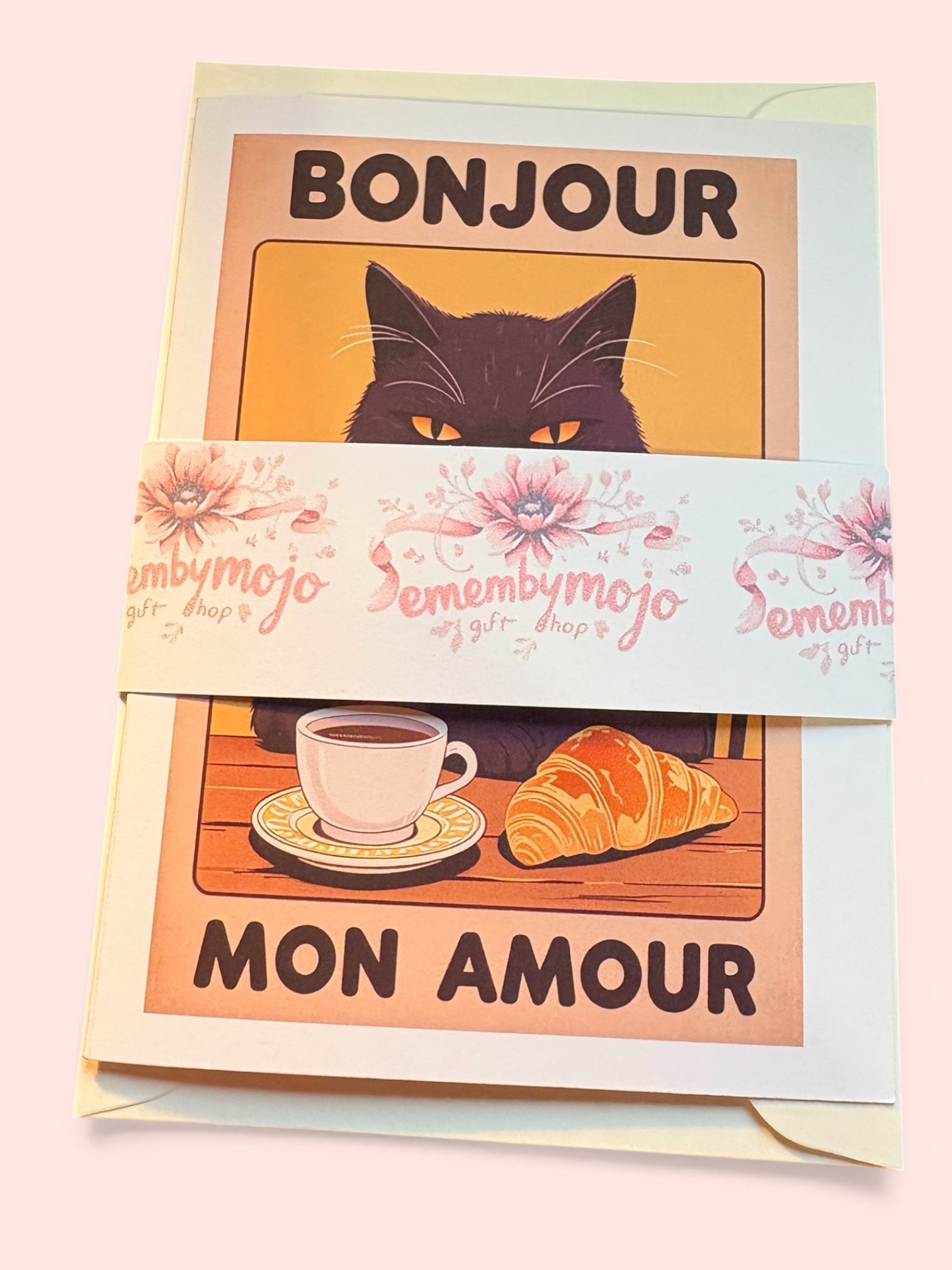 Bonjour Mon Amour Cat Card - Personalised A5 French Love Card