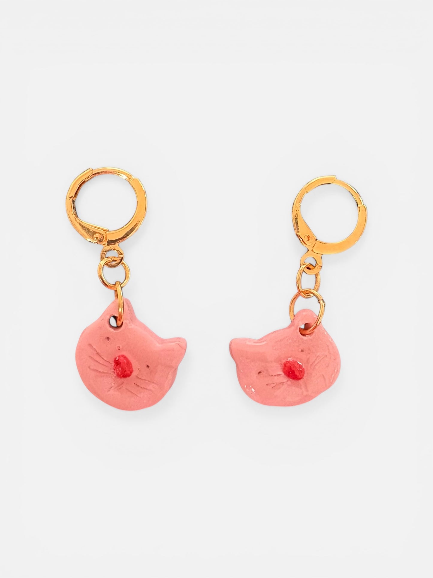 Pink Handmade Polymer Clay Cat Earrings | Cat Huggies