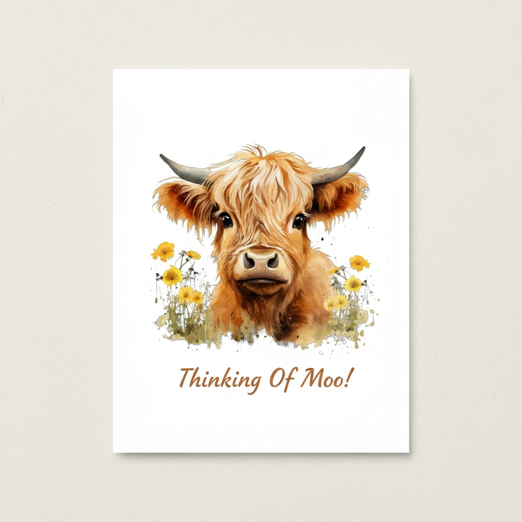 Handmade Highland Cow Card – Cute Scottish Gift