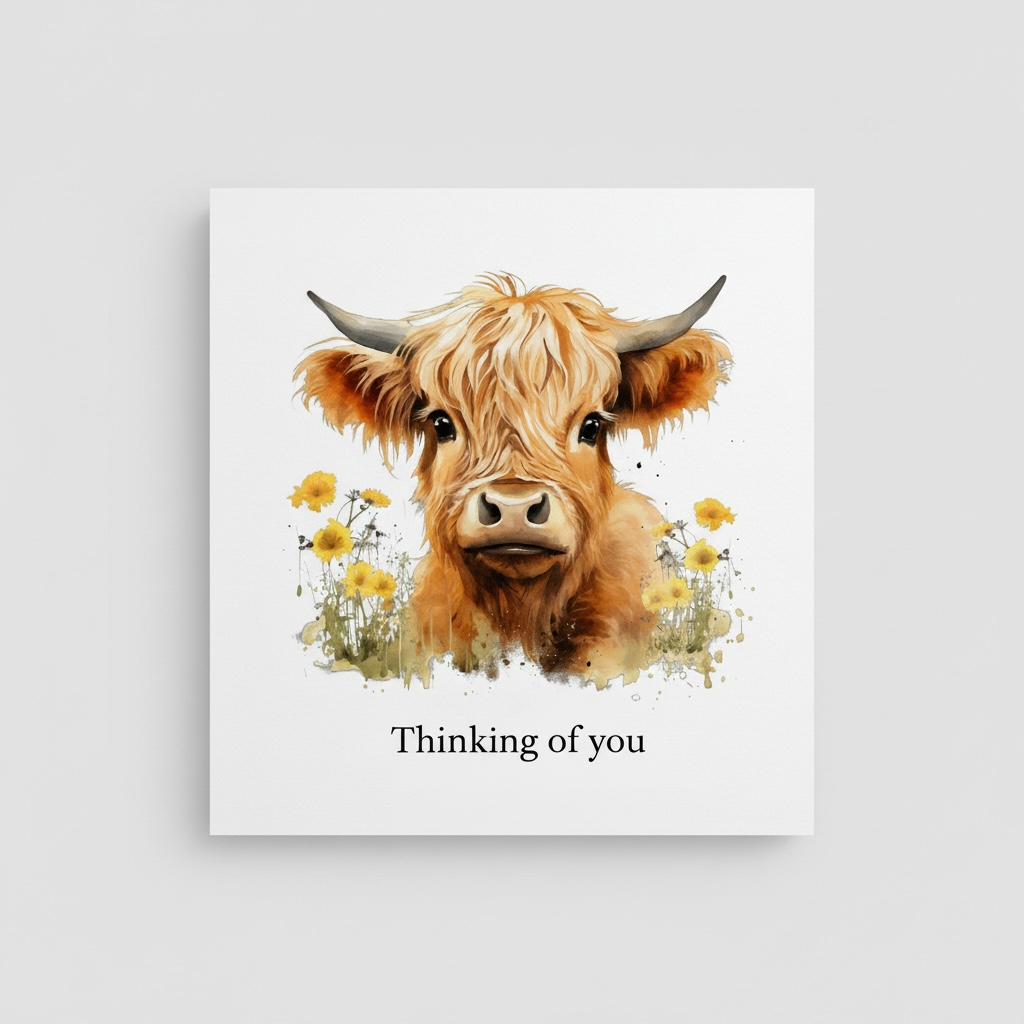 Handmade Highland Cow Card – Cute Scottish Gift