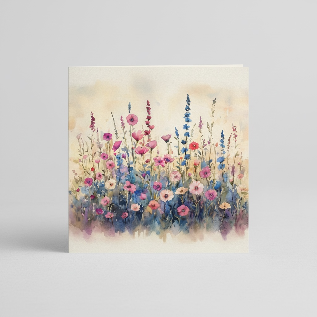Personalised Meadow Flowers Card - Handmade 6x6 Greeting Card