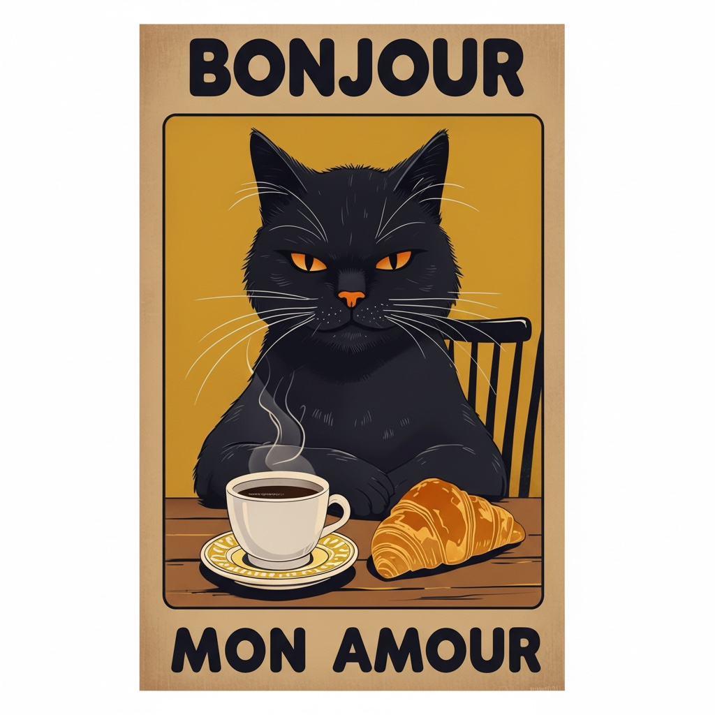 Bonjour Mon Amour Cat Card - Personalised A5 French Love Card
