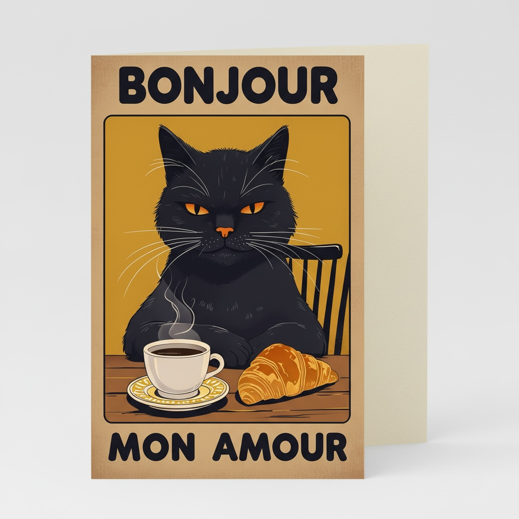 Bonjour Mon Amour Cat Card - Personalised A5 French Love Card
