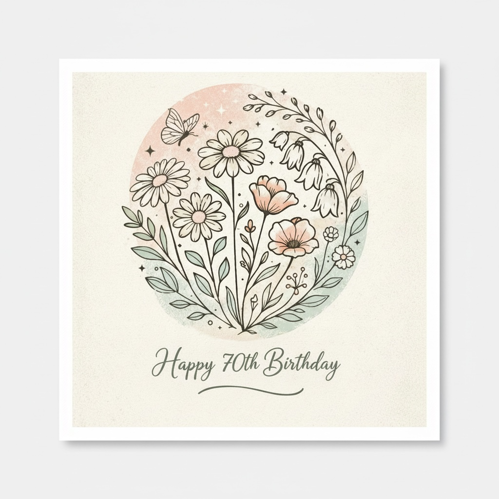 Handmade 70th Birthday Card – Floral 6x6 Square Card
