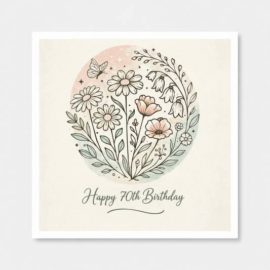 Handmade 70th Birthday Card – Floral 6x6 Square Card