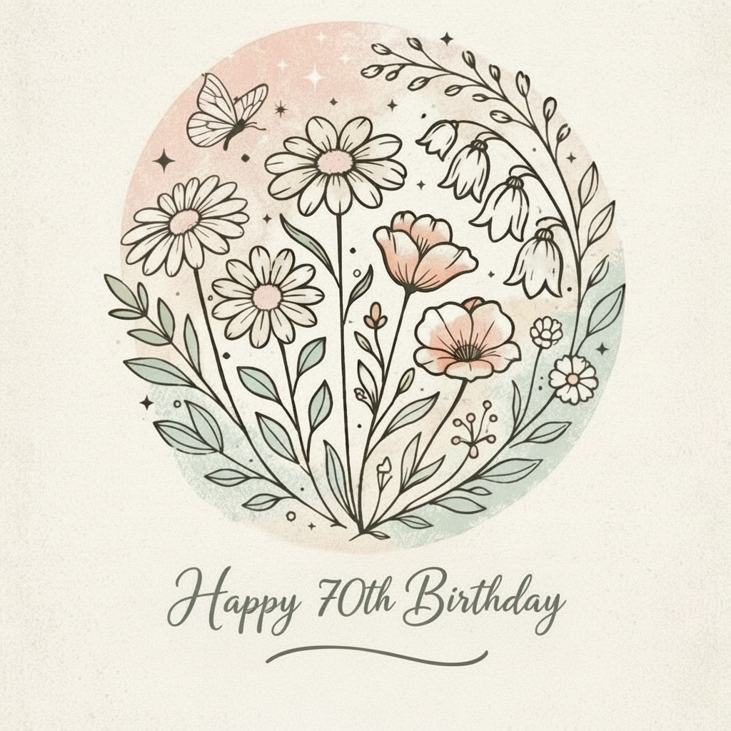 Handmade 70th Birthday Card – Floral 6x6 Square Card