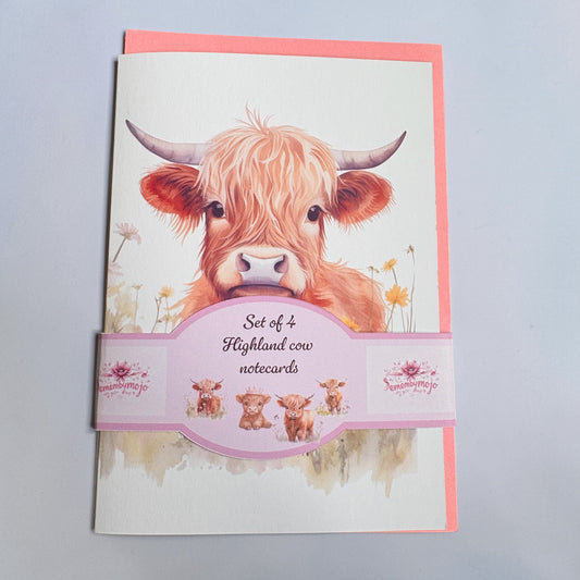 Baby Highland Cow Cards – Set of 4 A5 Designs | Handmade