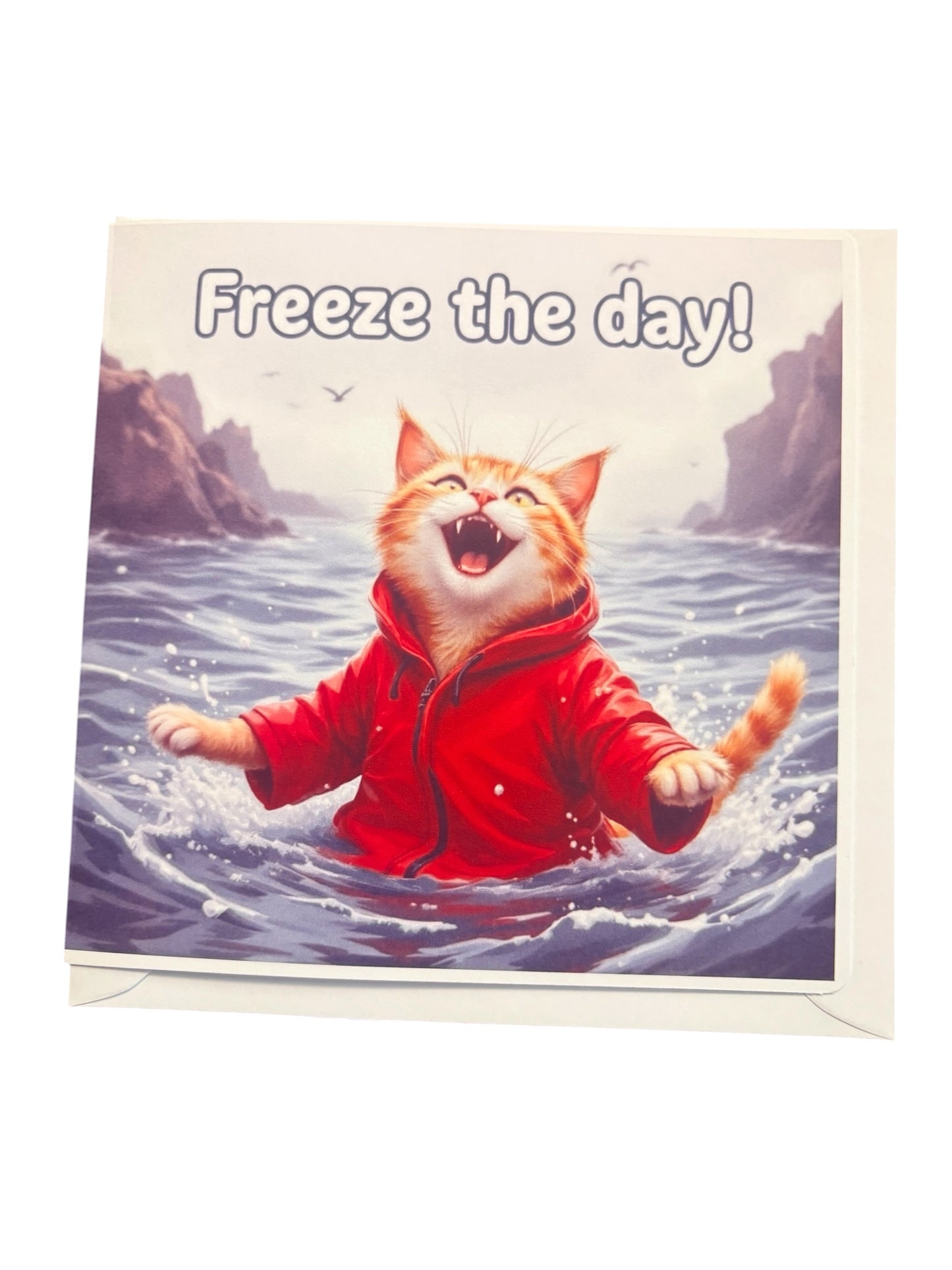Freeze the Day Wild Swimming Card | Funny Cat Card | 6x6 Blank Inside