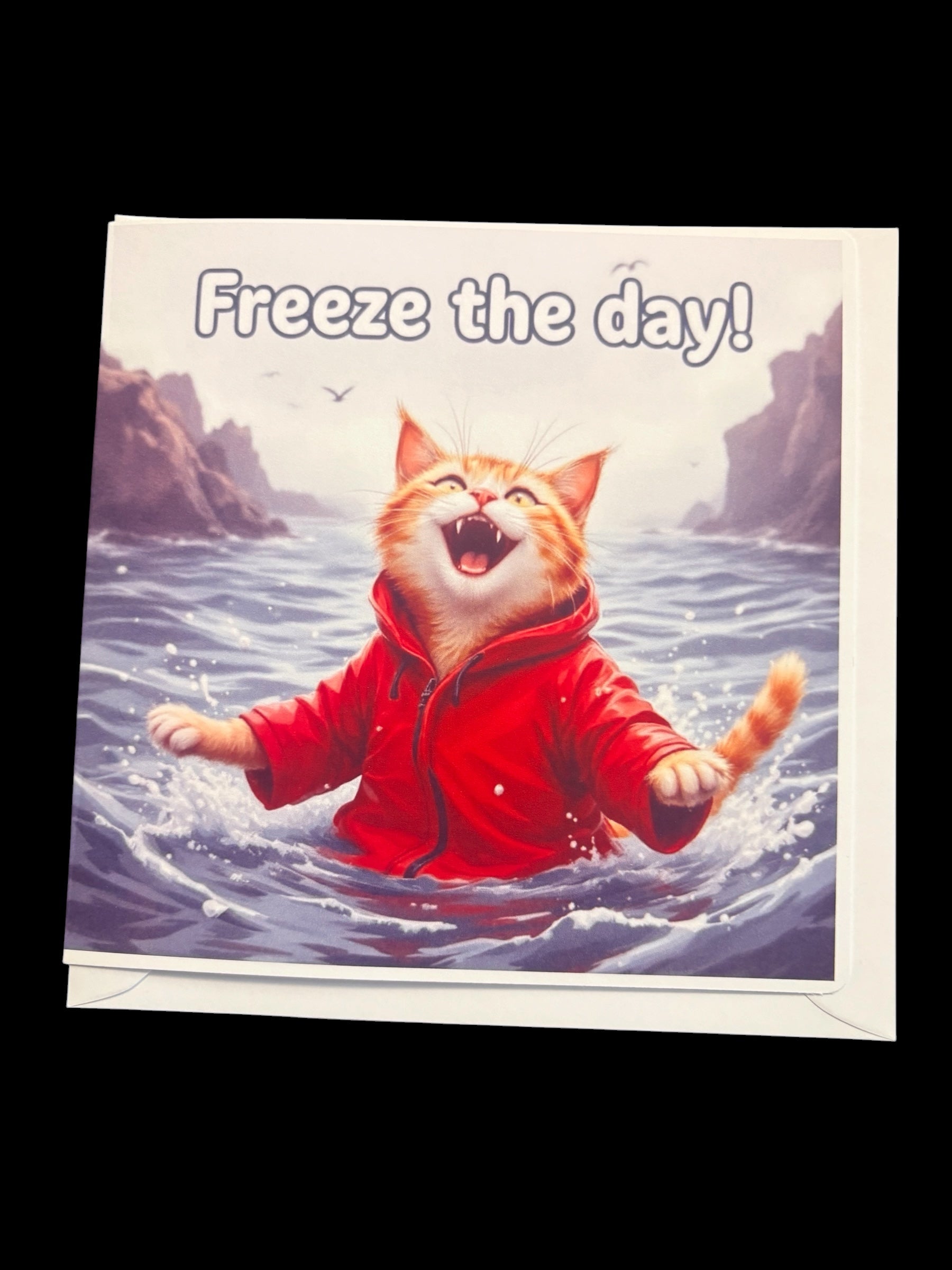 Freeze the Day Wild Swimming Card | Funny Cat Card | 6x6 Blank Inside