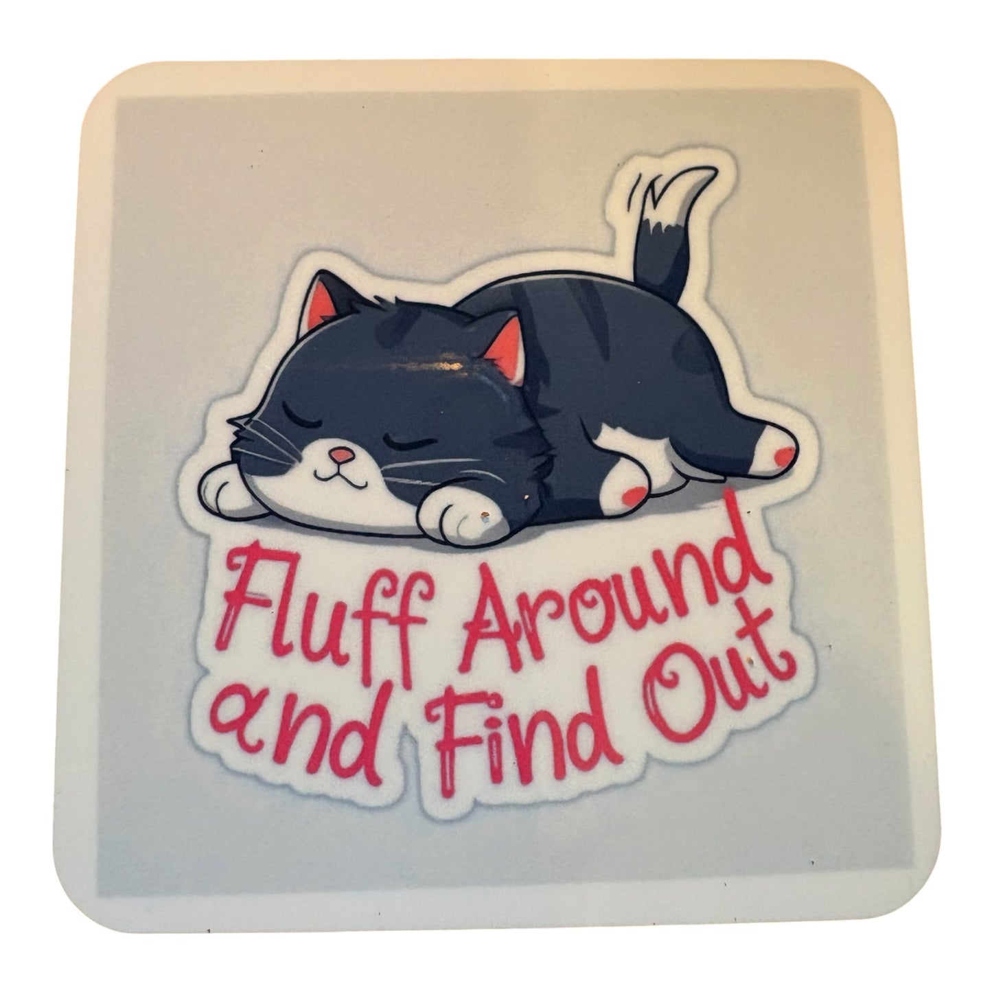 Fluffy Cat Square Coaster with Cork Backing