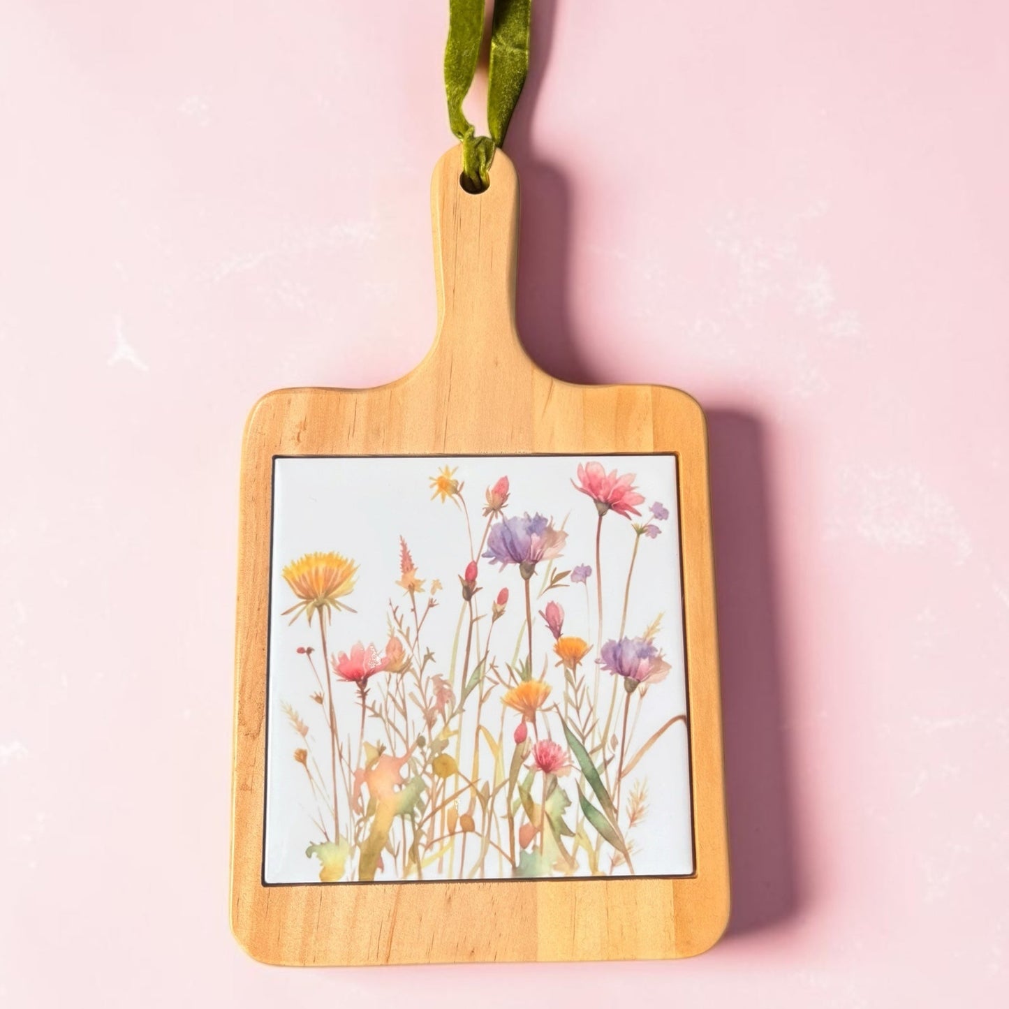 Wildflower Beech Wood Cheeseboard with Removable Ceramic Tile 18cm x 30cm