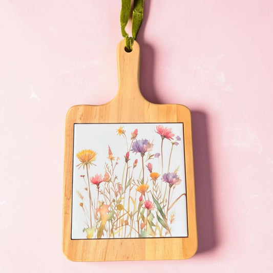 Wildflower Beech Wood Cheeseboard with Removable Ceramic Tile 18cm x 30cm