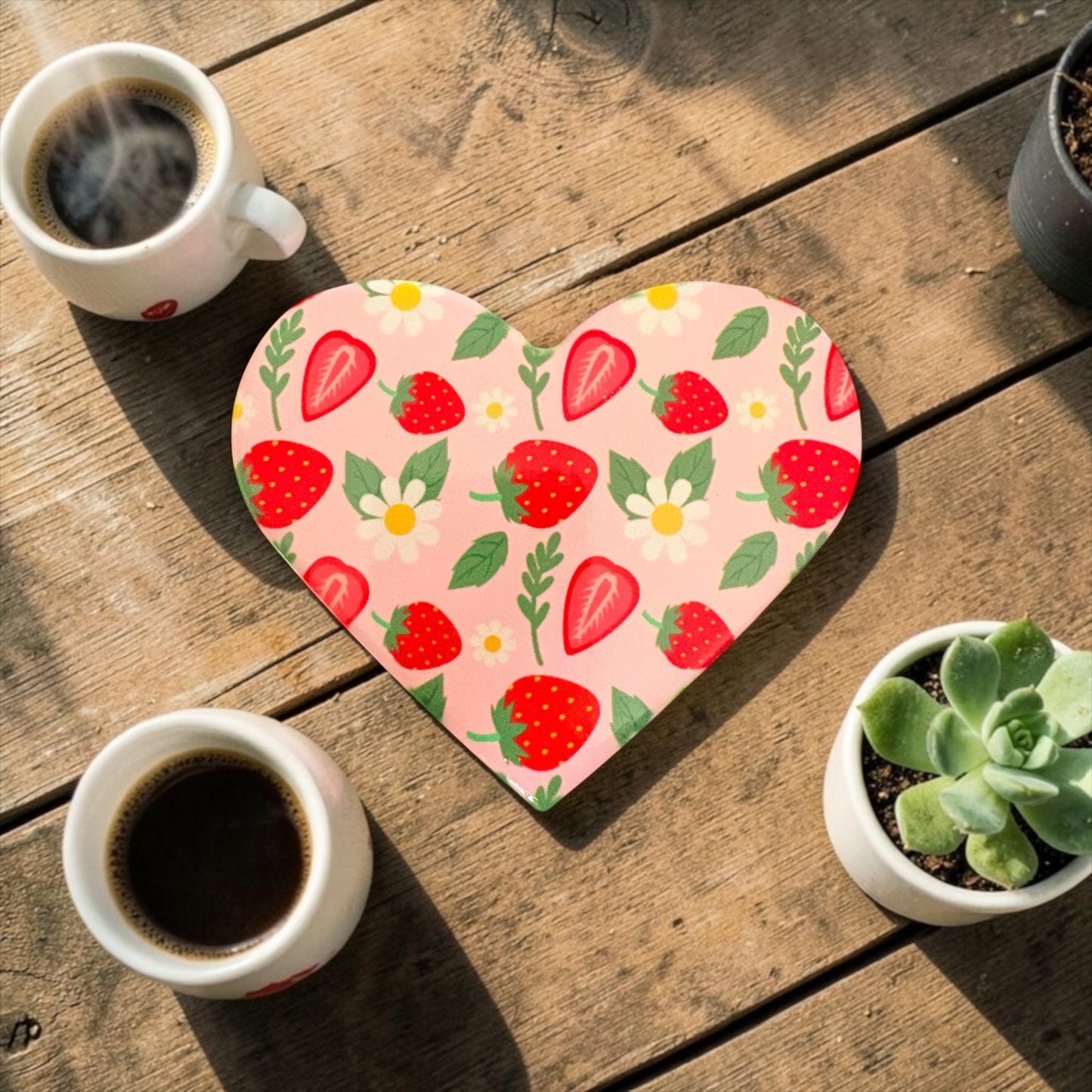 Heart Shaped Strawberry Ceramic Coaster