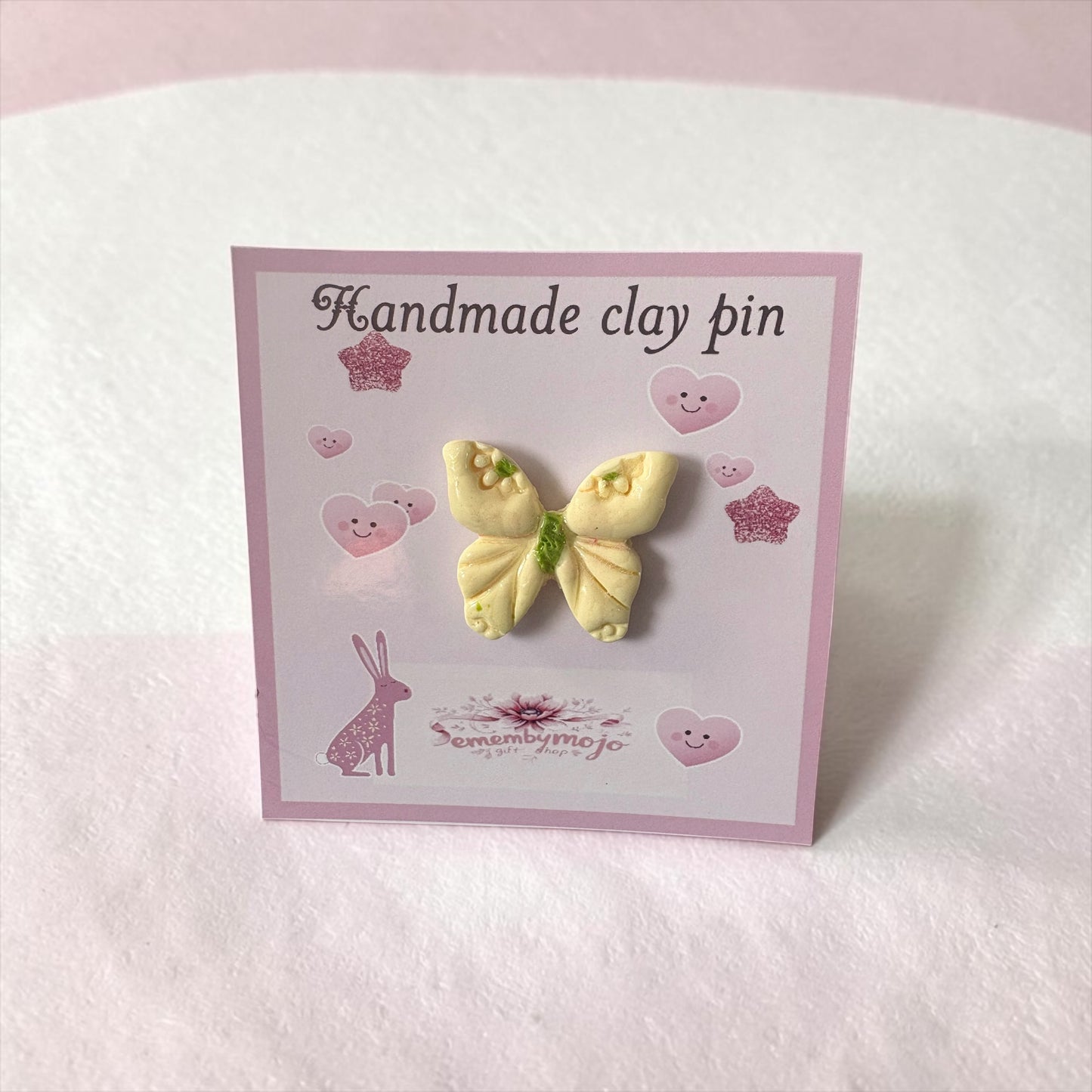 Handmade Yellow Butterfly Clay Pin – Glossy 4cm Brooch with Butterfly Clip