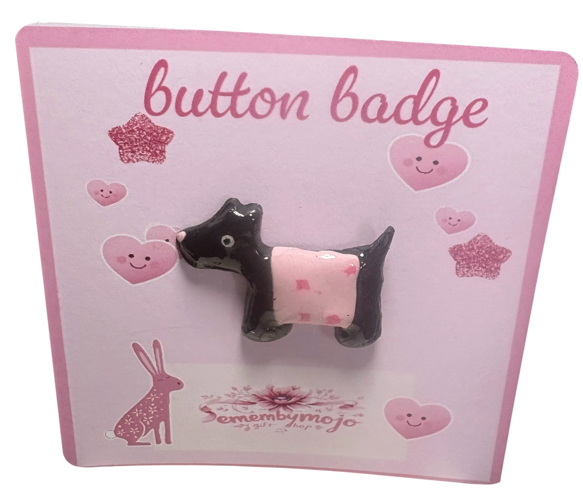 Handmade Scottie Dog Pin Brooch – Polymer Clay with Pink Jacket & Resin Coat