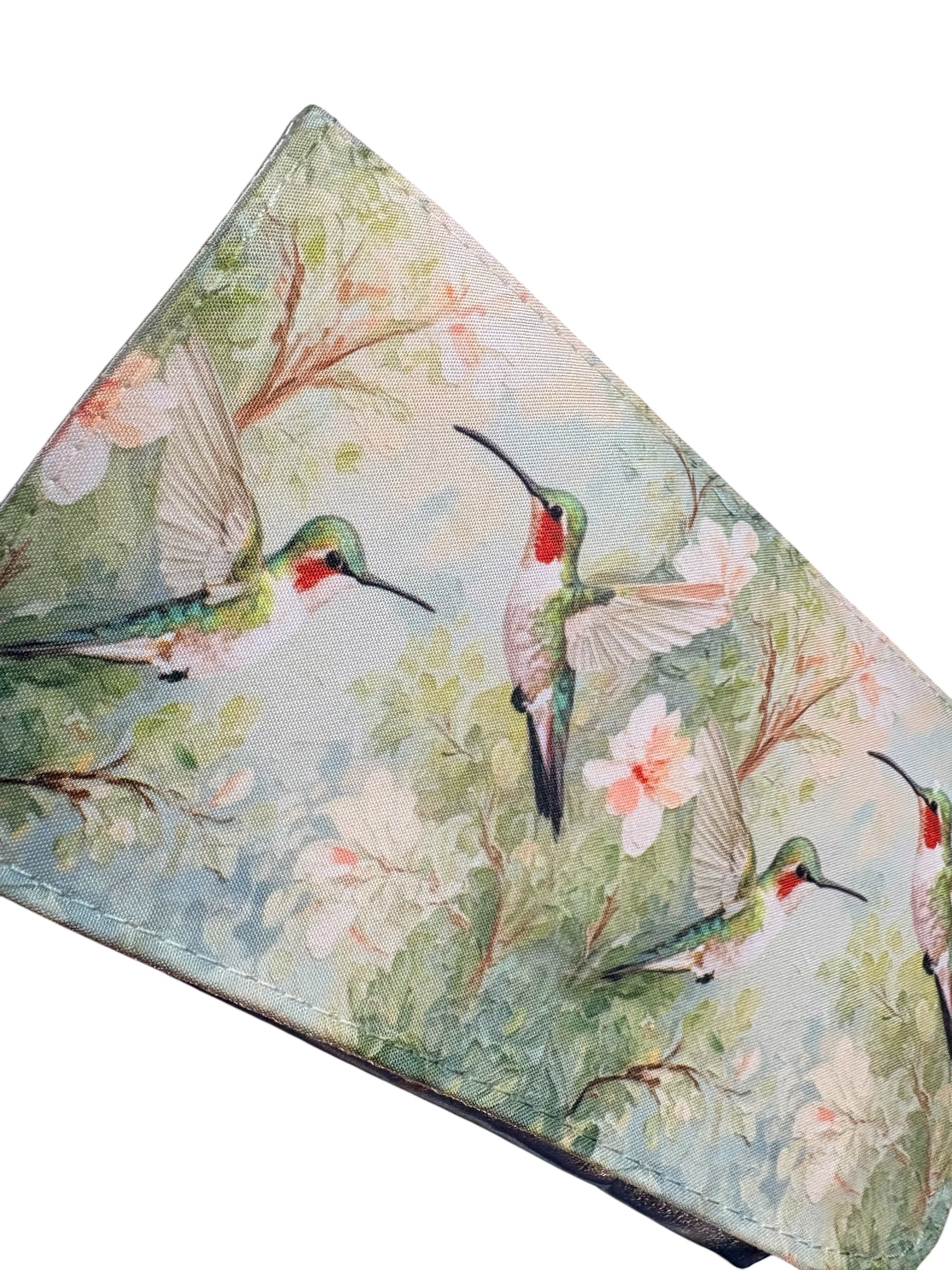 Hummingbird & Flower Silver Wristlet Pouch Bag