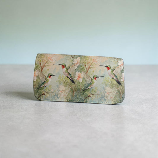 Hummingbird & Flower Silver Wristlet Pouch Bag