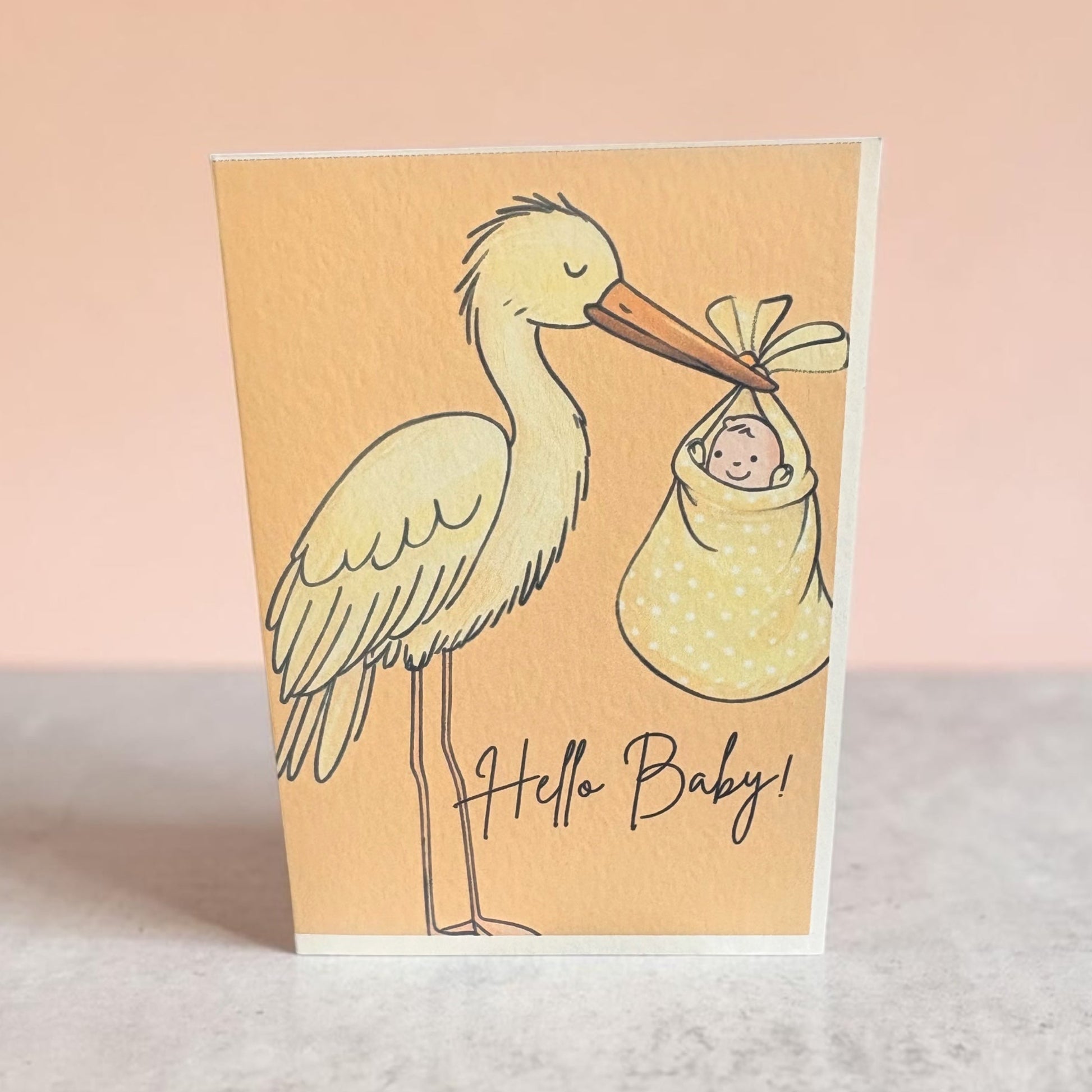 Hello Baby A5 Greeting Card – Stork & New Baby Design