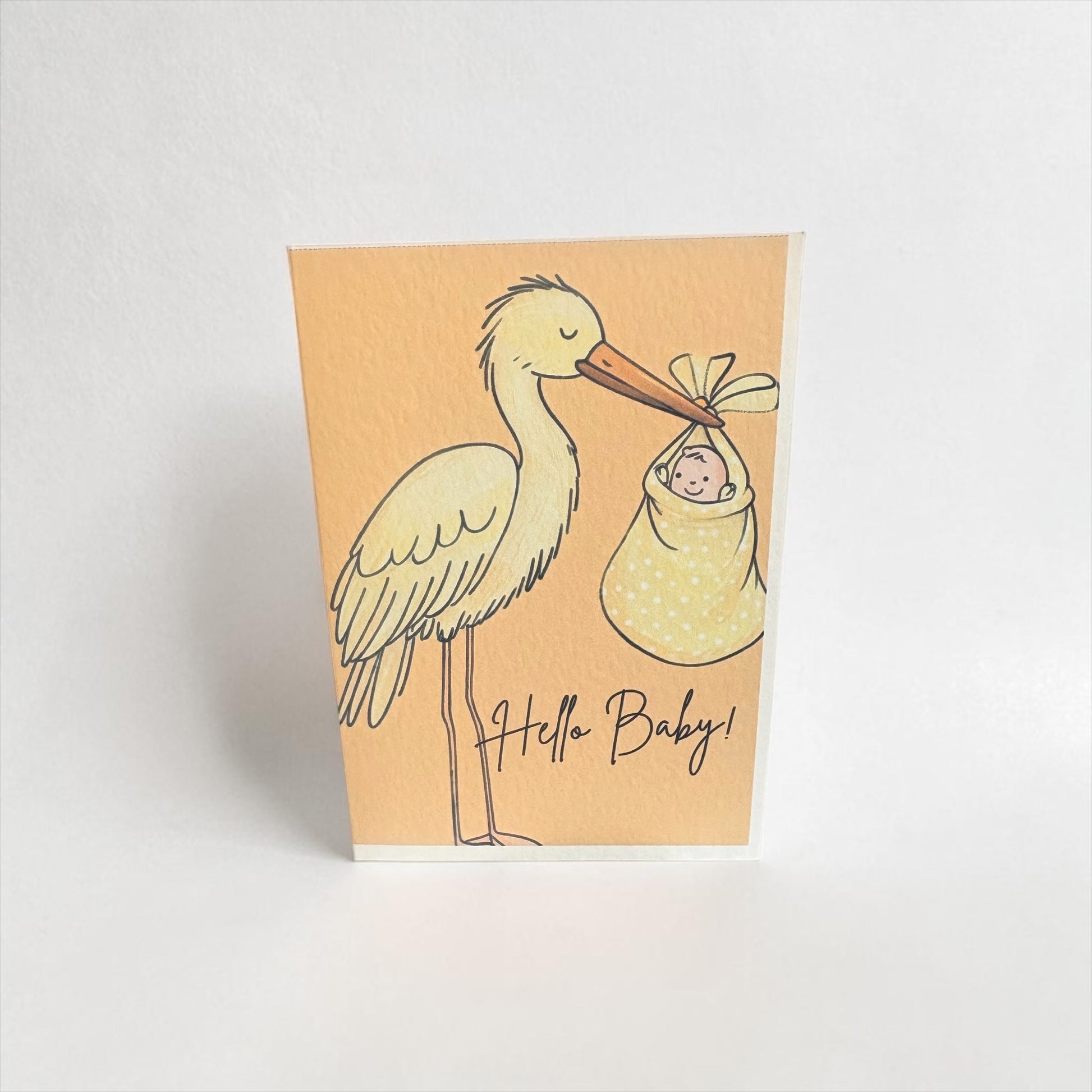 Hello Baby A5 Greeting Card – Stork & New Baby Design