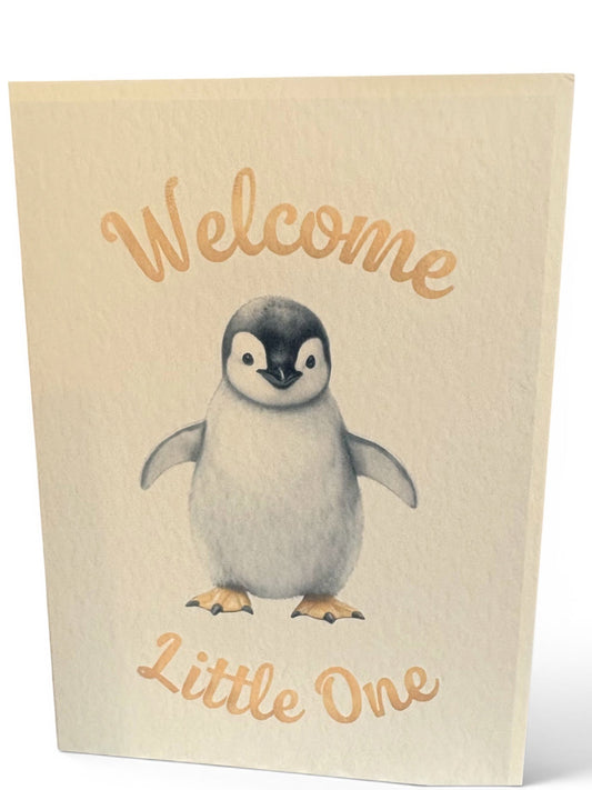 Welcome to the World A5 Greeting Card – Cute Penguin Design